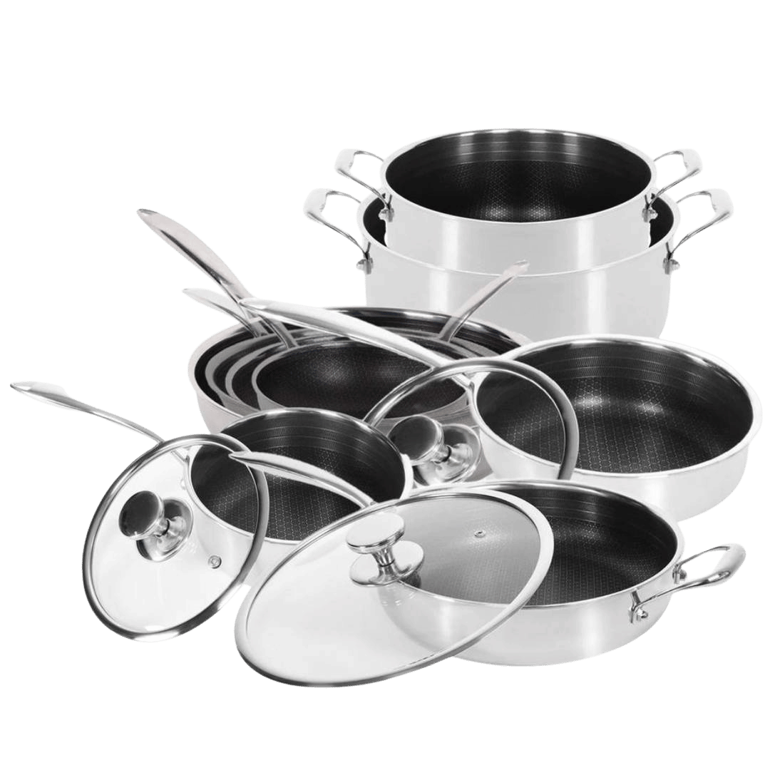 Stor hybridpakke (3 Stekepanner, 2 Gryter, 1 Kasserolle, 1 Wok & 1 Sauterpanne)