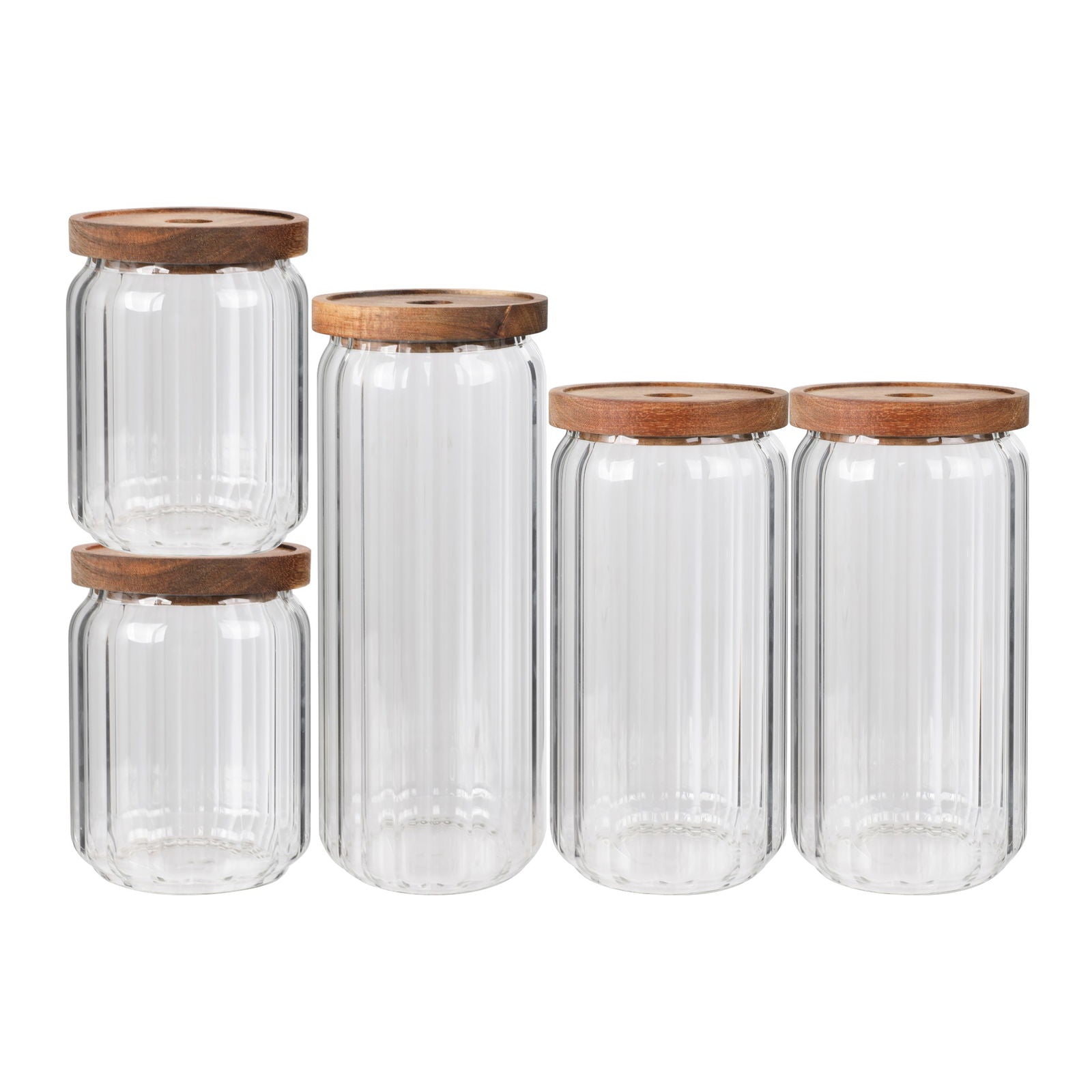 Oppbevaringsbokser i glass med trelokk – 5-pakning