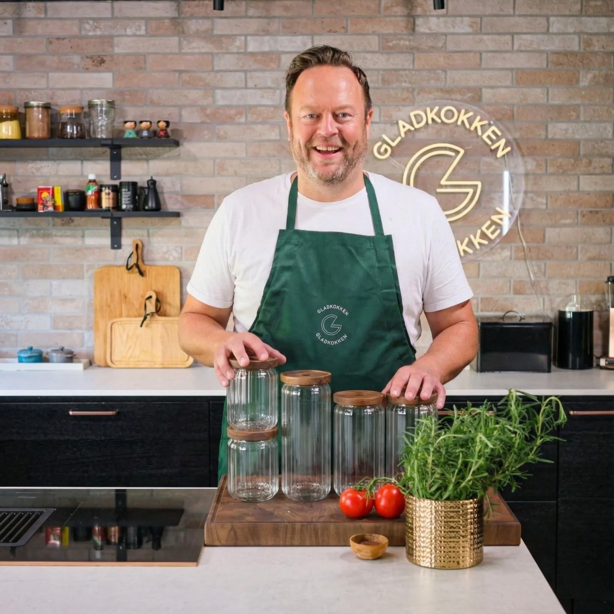 Oppbevaringsbokser i glass med trelokk – 5-pakning