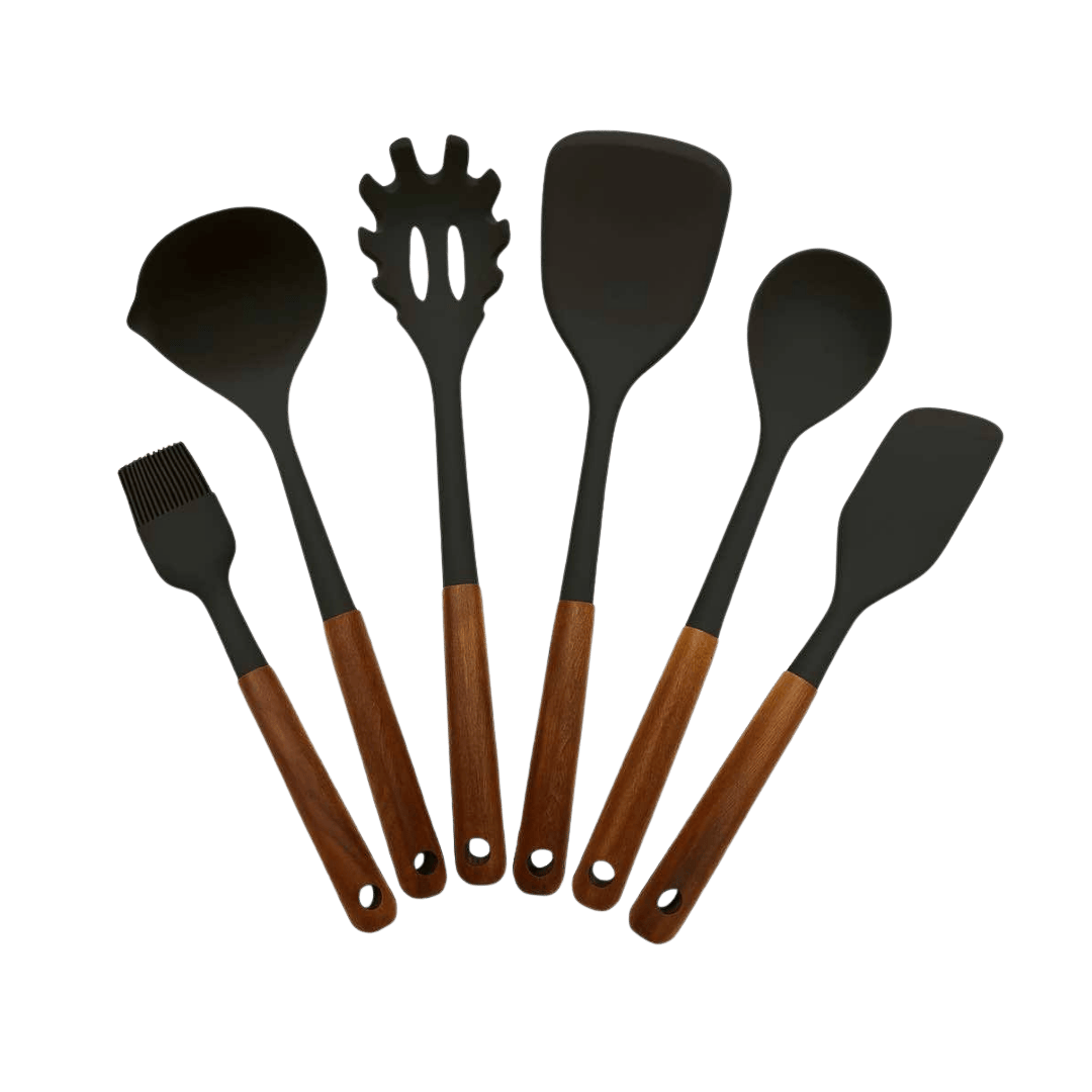 Premium Kjøkkenredskaper - 6 deler, Silikon + Tre