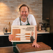 3 kniver + skjærebrett i sebratre