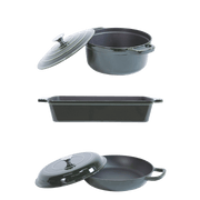 Støpejern sett (Sautépanne Ø30,5, Kasserolle Ø24 & Ovnform 39×23 cm)