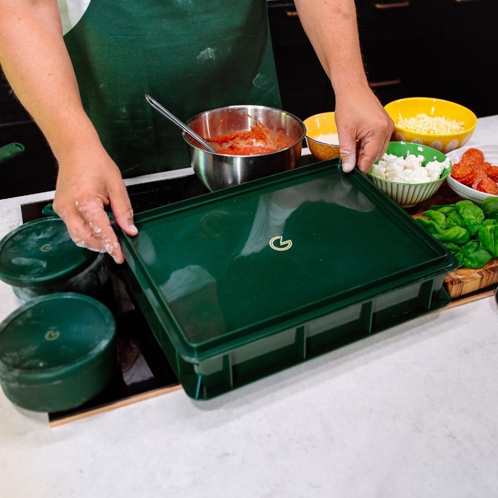 Hevekasse for pizzadeig med lokk - 40x30x9 cm