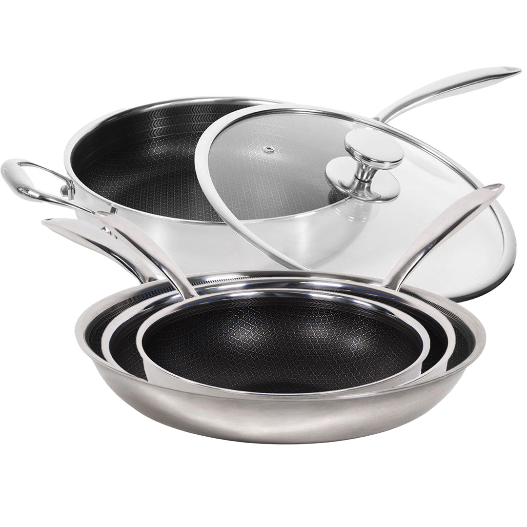 Hybrid slipp-lett stekepannesett (20, 24, 28 cm & sauterpanne)